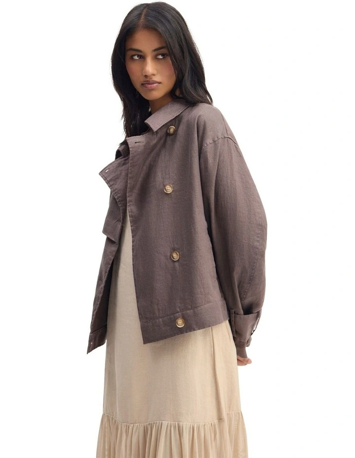 Griffin Linen Bomber Jacket in Chocolate image 3