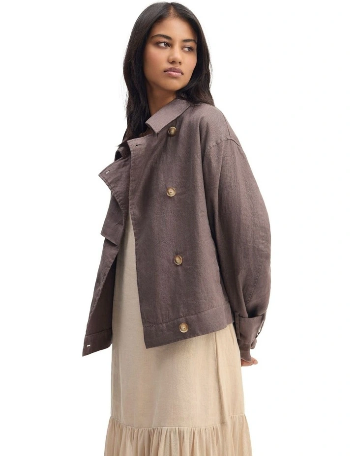 Griffin Linen Bomber Jacket in Chocolate image 6