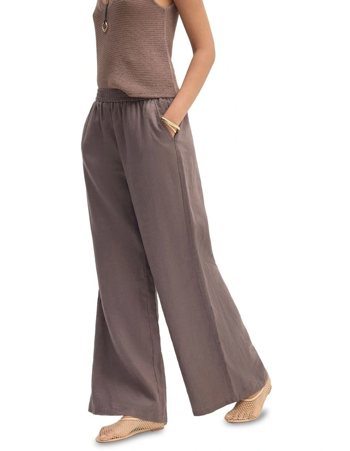 Chantel Linen Pant in Chocolate image 3