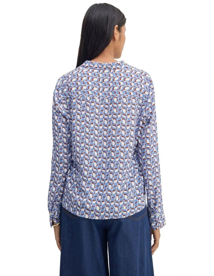 Poppy Geo Print Shirt in Blue/Chocolate image 2