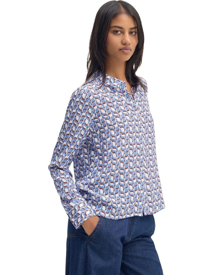 Poppy Geo Print Shirt in Blue/Chocolate image 3