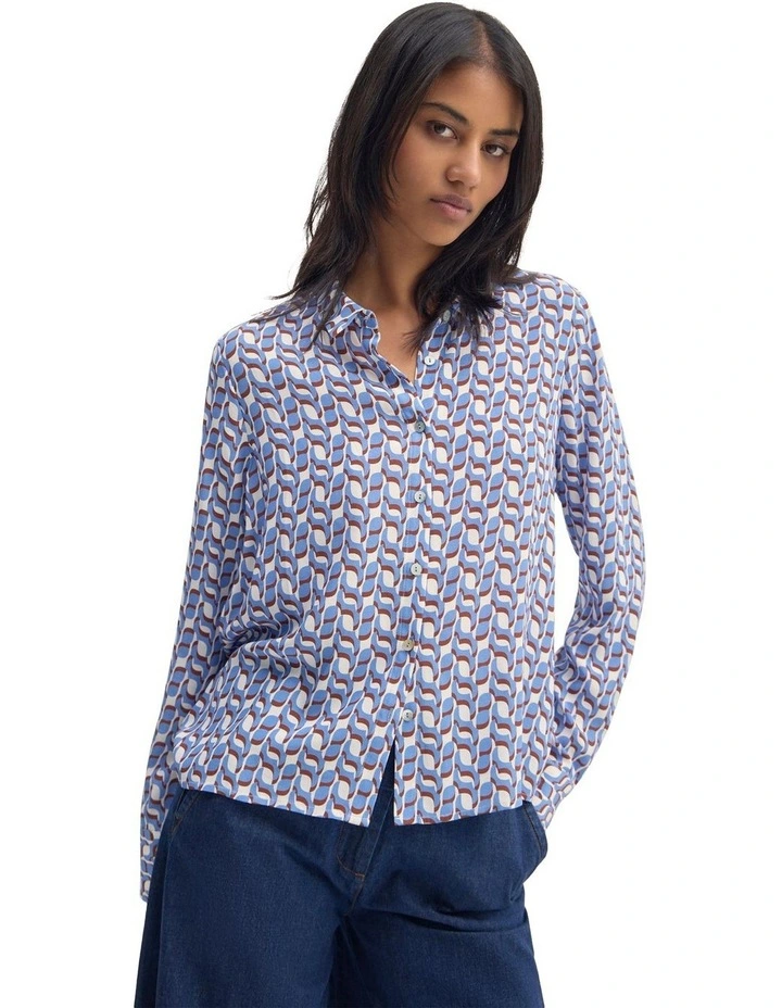 Poppy Geo Print Shirt in Blue/Chocolate image 4