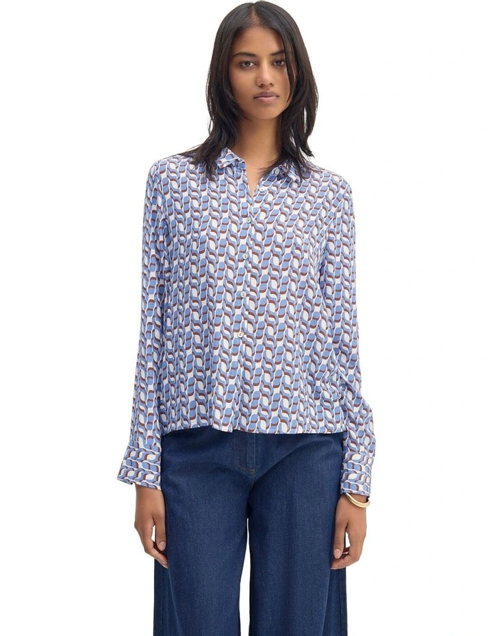 Poppy Geo Print Shirt in Blue/Chocolate image 5