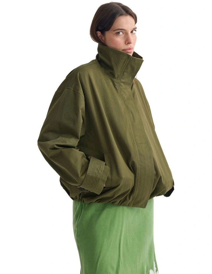 Stevie Cotton Bomber Jacket in Olive image 3
