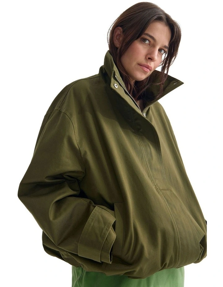 Stevie Cotton Bomber Jacket in Olive image 4