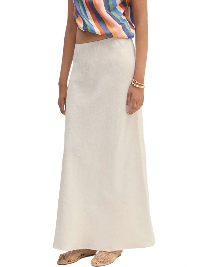 Kacie Linen Bias Skirt in White image 3