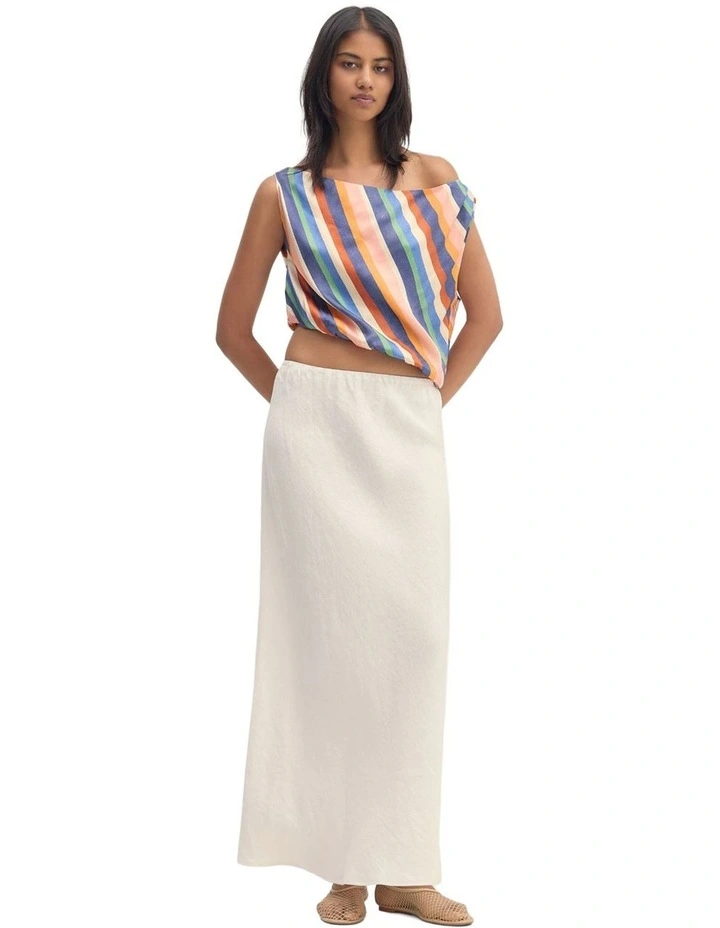 Kacie Linen Bias Skirt in White image 5