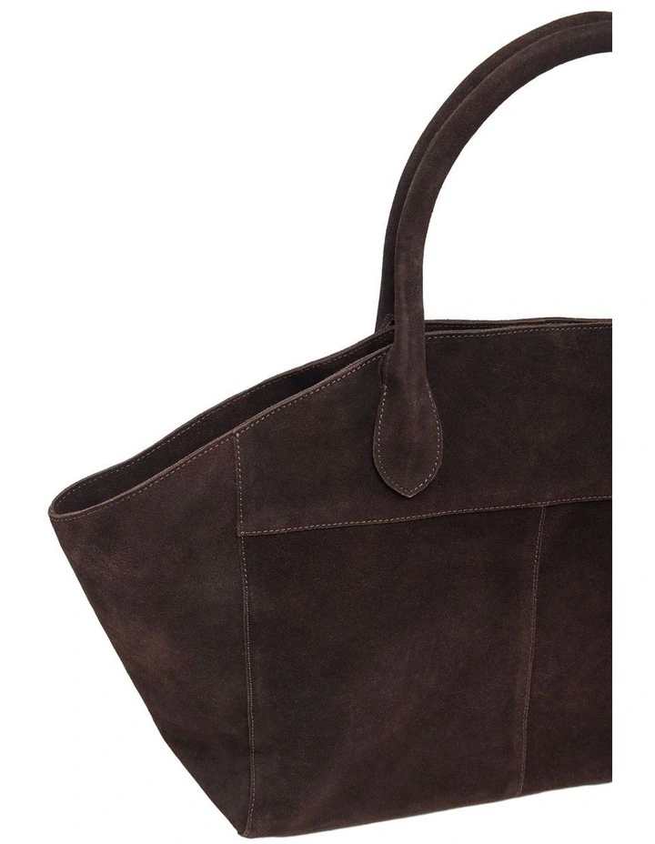 Riley Suede Tote Bag in Chocolate image 4
