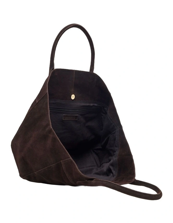 Riley Suede Tote Bag in Chocolate image 5