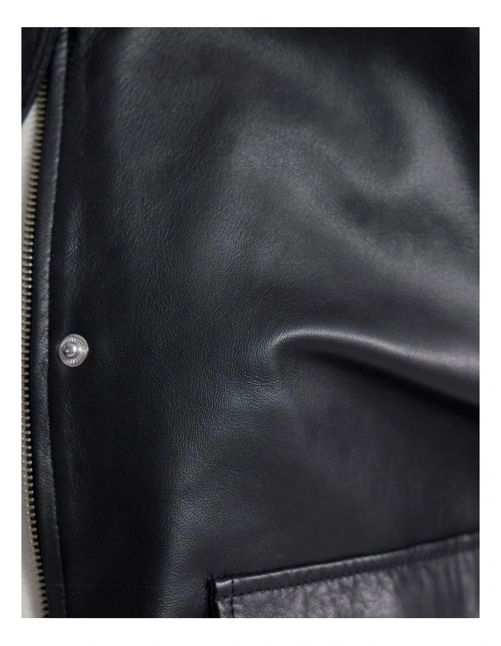 Rosie Leather Bomber Jacket in Black image 6