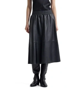 Jaya Leather Midi Skirt in Black