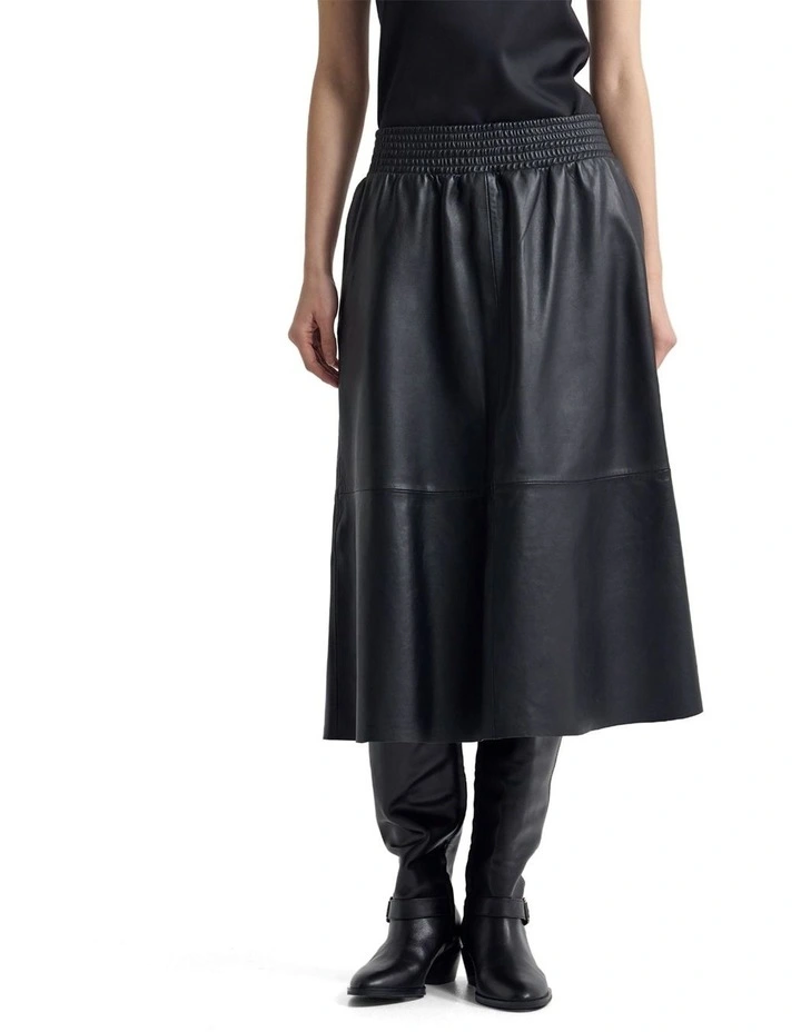 Jaya Leather Midi Skirt in Black image 1