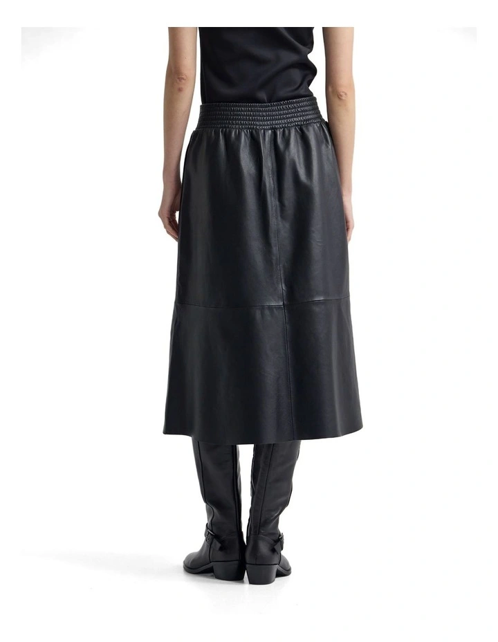 Jaya Leather Midi Skirt in Black image 2