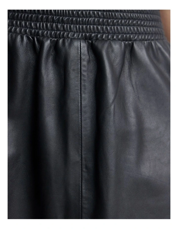 Jaya Leather Midi Skirt in Black image 6