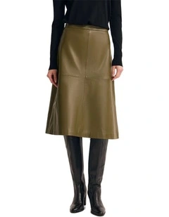 Lulu Leather Skirt in Olive