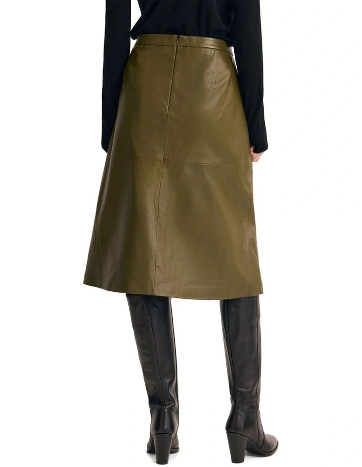 Lulu Leather Skirt in Olive image 2