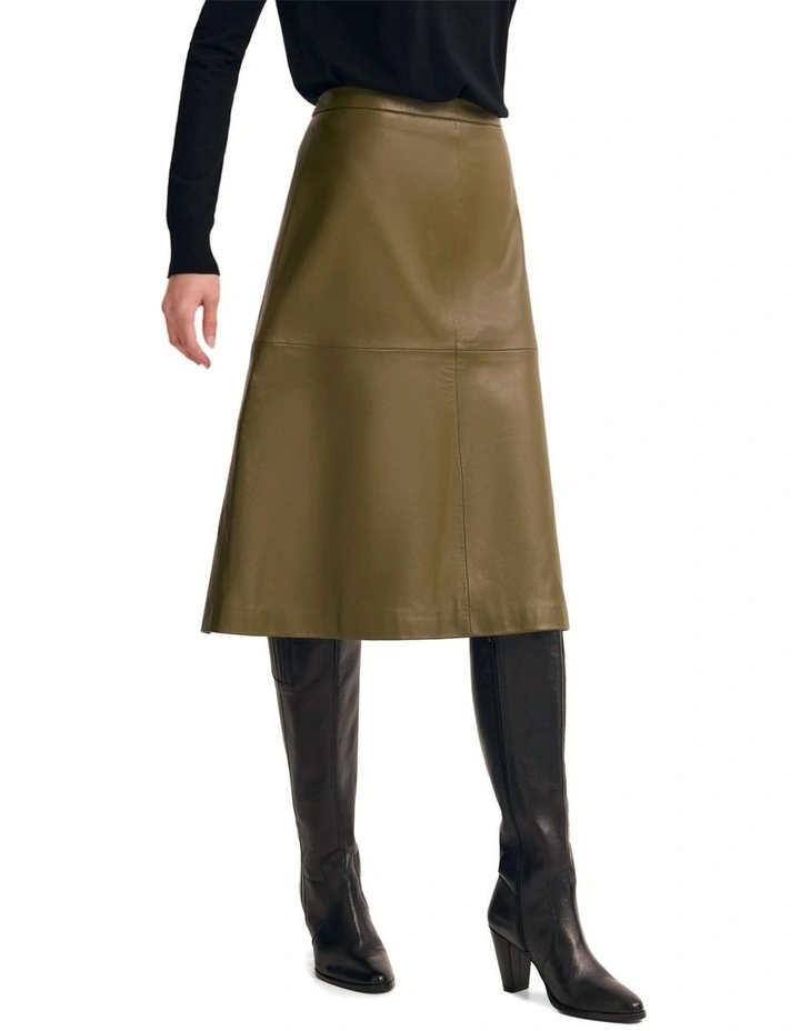 Lulu Leather Skirt in Olive image 3