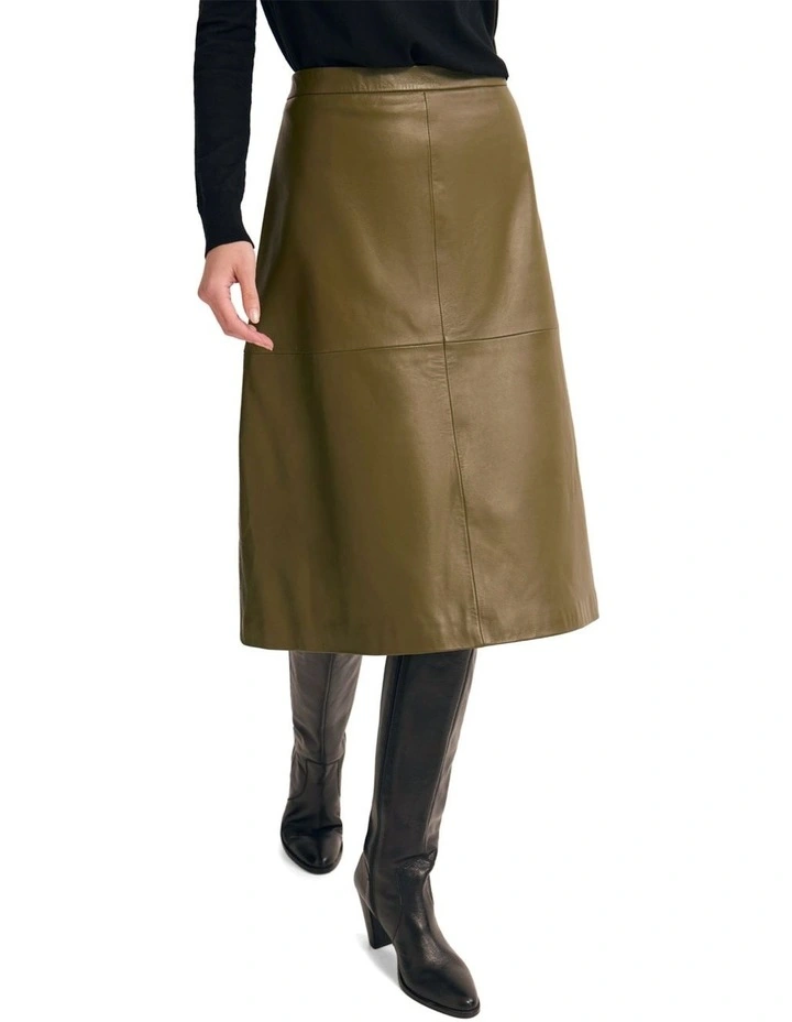 Lulu Leather Skirt in Olive image 4