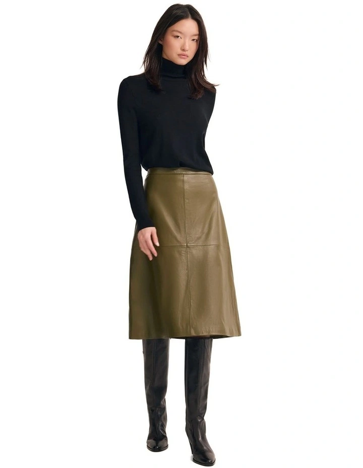 Lulu Leather Skirt in Olive image 5