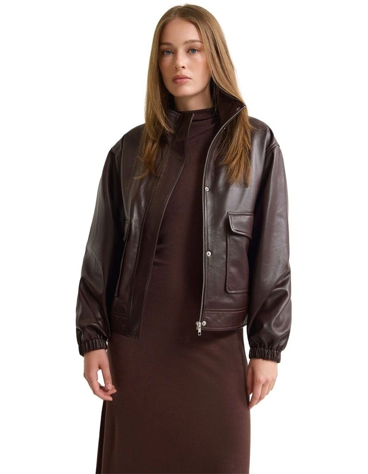 Rosie Leather Bomber Jacket in Burgandy image 1