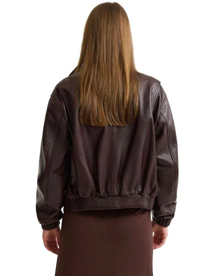 Rosie Leather Bomber Jacket in Burgandy image 2