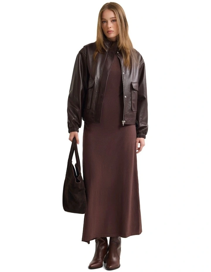 Rosie Leather Bomber Jacket in Burgandy image 5