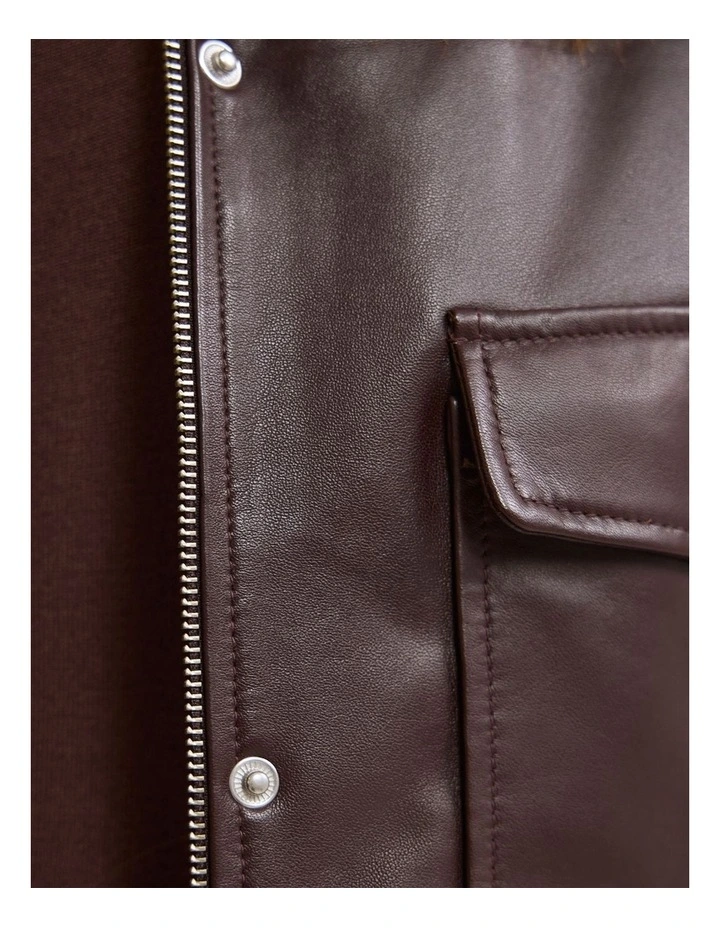 Rosie Leather Bomber Jacket in Burgandy image 6