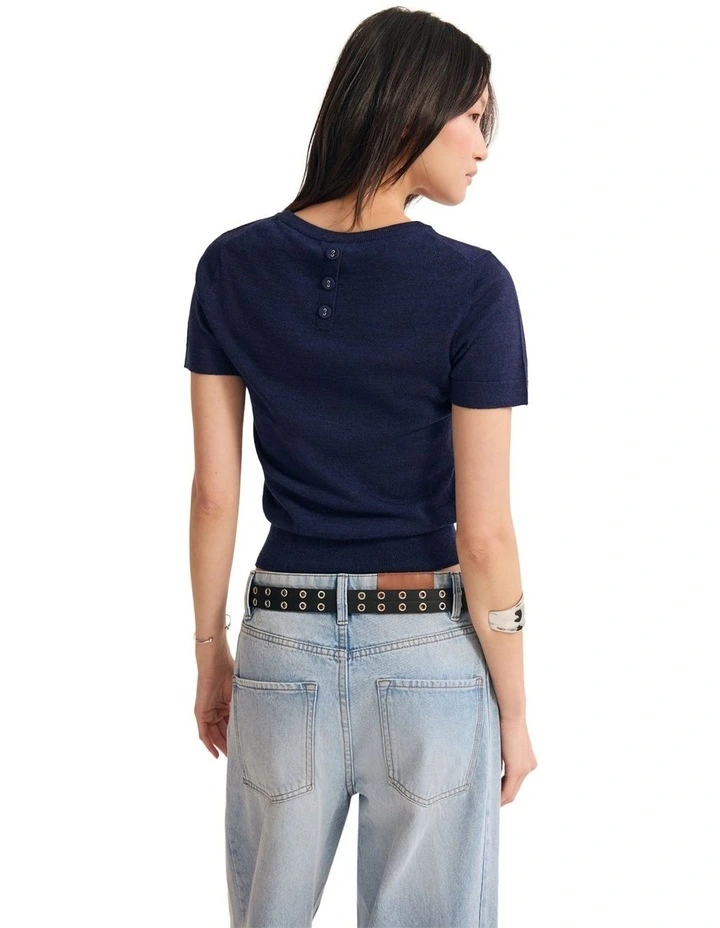Grace Short Sleeve Merino Knit Top in Navy image 2