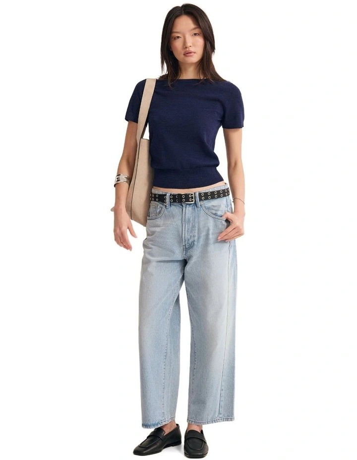 Grace Short Sleeve Merino Knit Top in Navy image 5