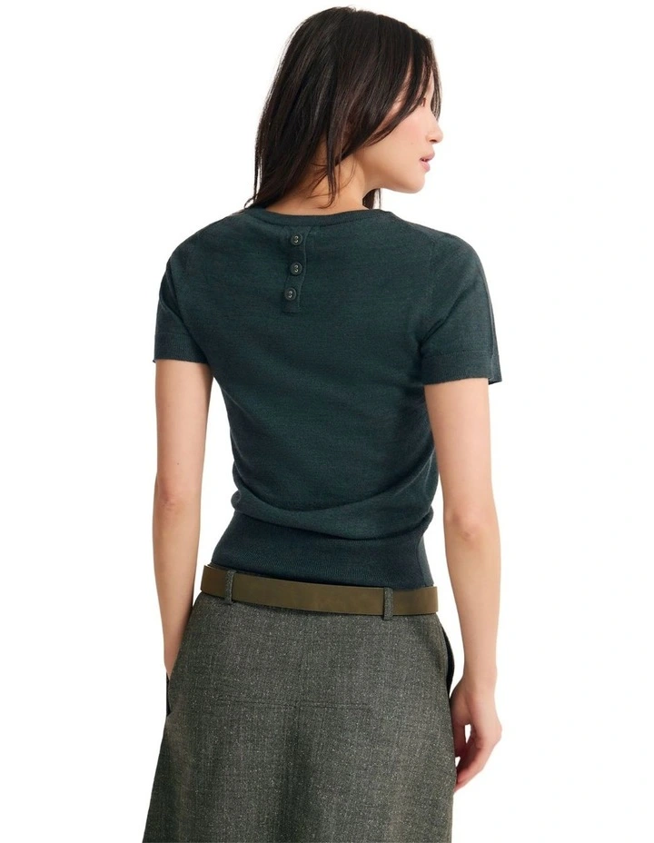 Grace Short Sleeve Merino Knit Jumper in Forest image 2