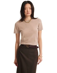 Grace Short Sleeve Merino Knit Jumper in Oatmeal