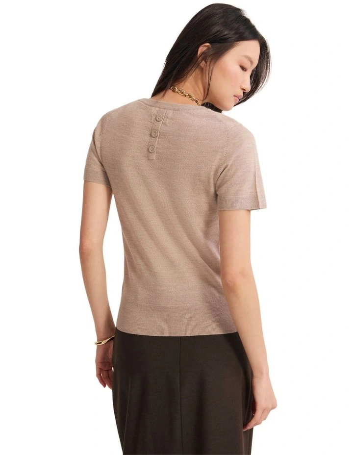 Grace Short Sleeve Merino Knit Jumper in Oatmeal image 2