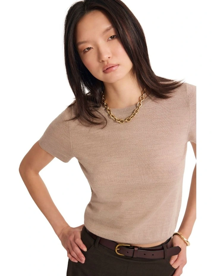 Grace Short Sleeve Merino Knit Jumper in Oatmeal image 4
