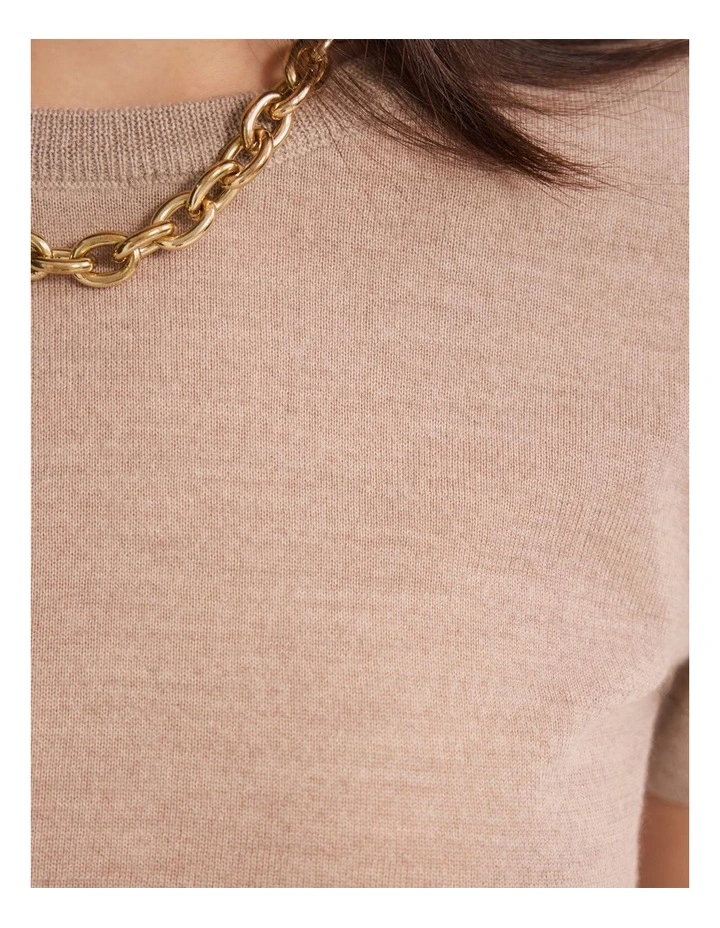 Grace Short Sleeve Merino Knit Jumper in Oatmeal image 6