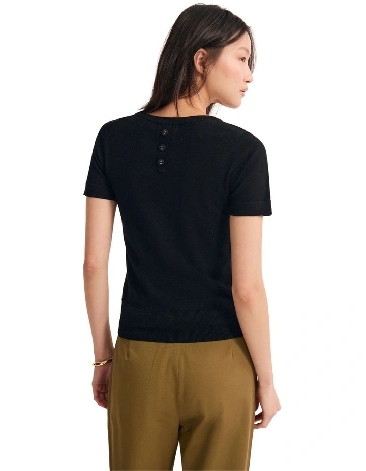 Grace Short Sleeve Merino Knit Top in Black image 2
