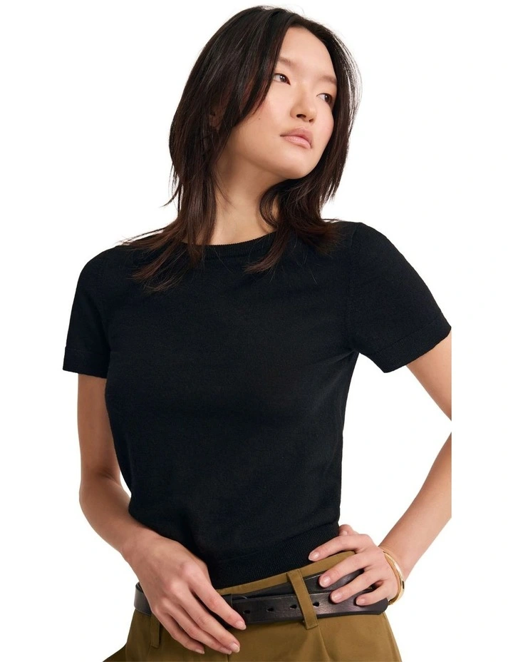 Grace Short Sleeve Merino Knit Top in Black image 4