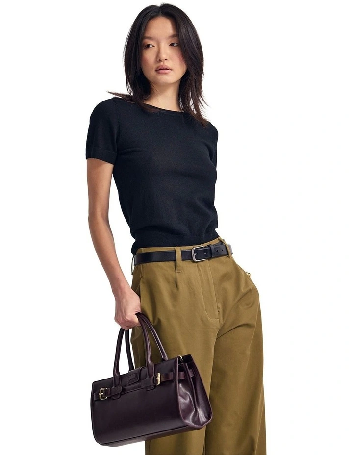 Grace Short Sleeve Merino Knit Top in Black image 5