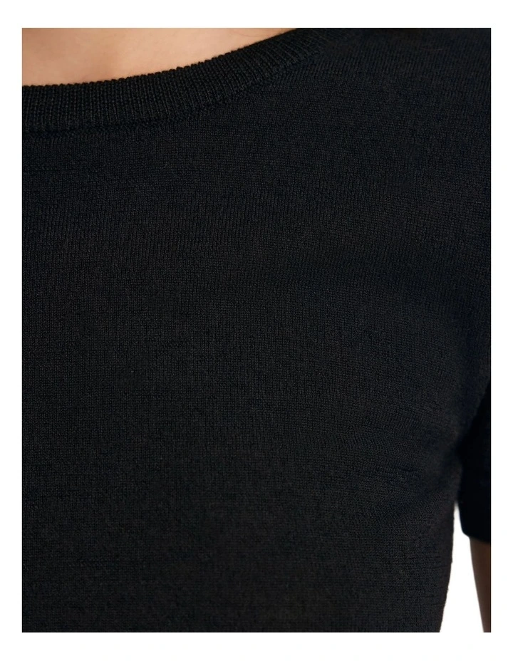 Grace Short Sleeve Merino Knit Top in Black image 7