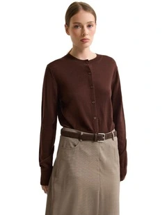 Lottie Merino Cardigan in Chestnut