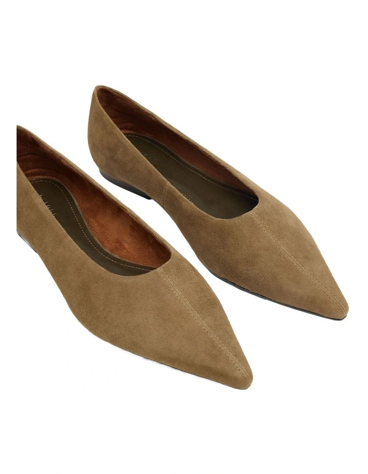 Reece Suede Pointy Flat in Olive image 4