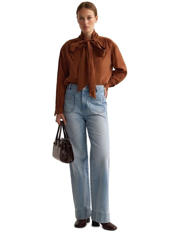 Jenna Rayon Blend Scarf Neck Top in Rust image 1