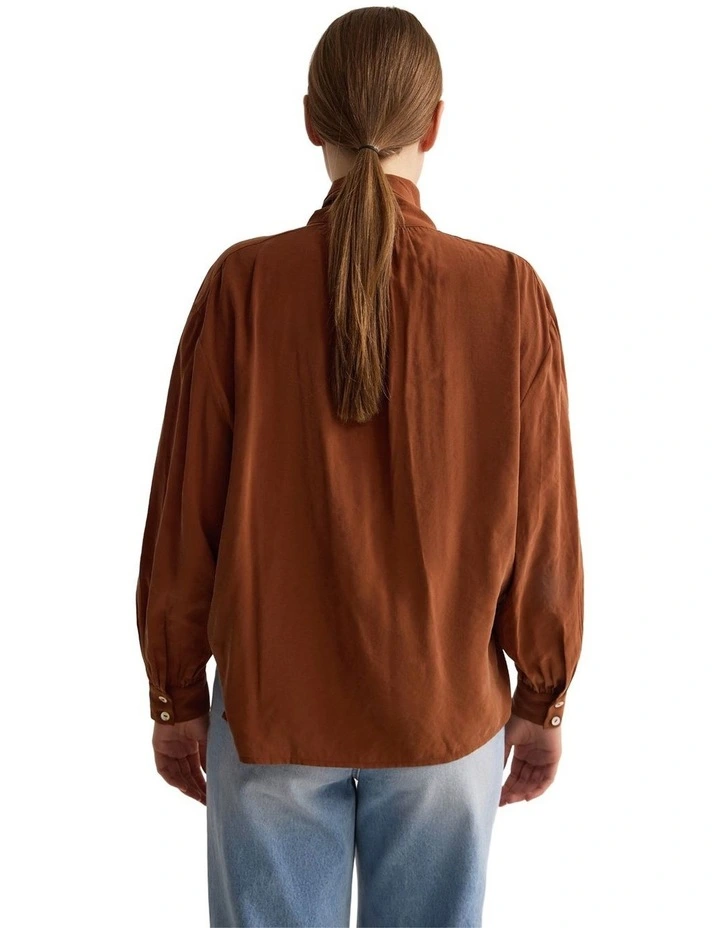Jenna Rayon Blend Scarf Neck Top in Rust image 2