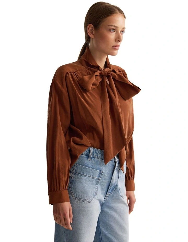 Jenna Rayon Blend Scarf Neck Top in Rust image 3