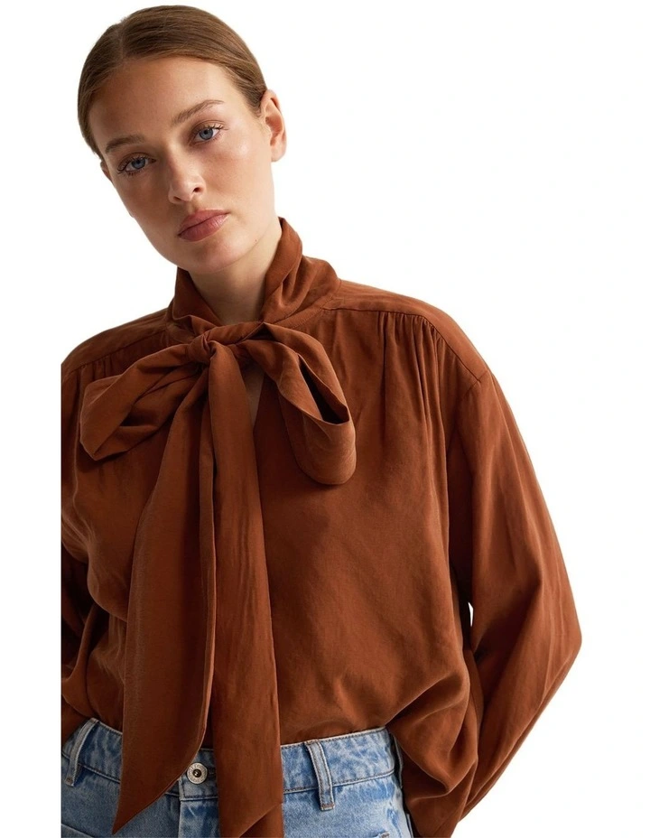 Jenna Rayon Blend Scarf Neck Top in Rust image 4