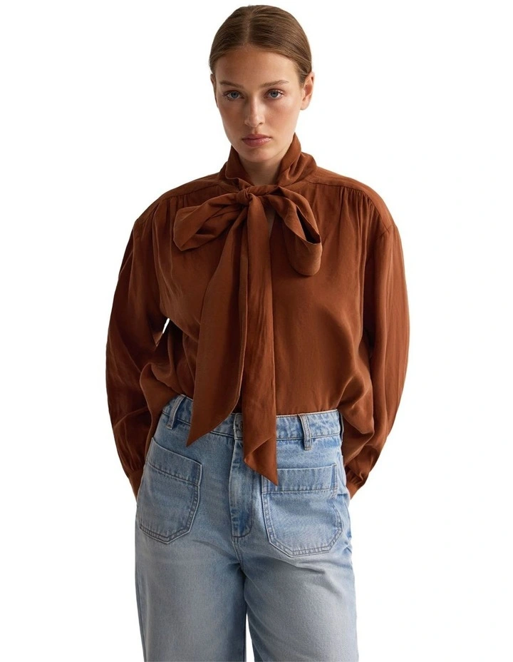 Jenna Rayon Blend Scarf Neck Top in Rust image 5