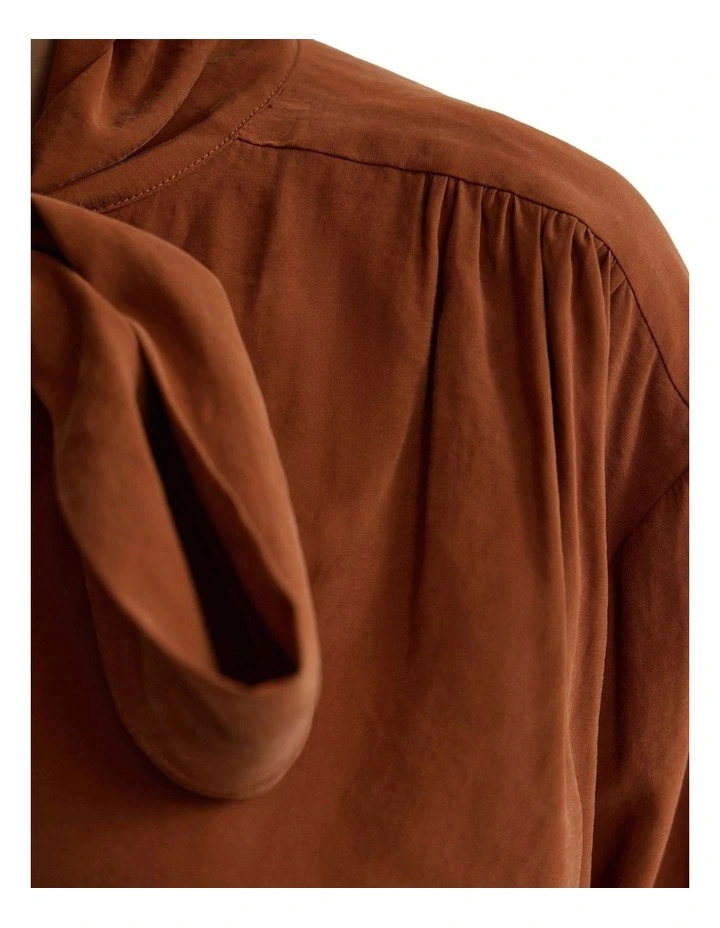 Jenna Rayon Blend Scarf Neck Top in Rust image 6