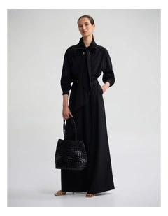 Jenna Rayon Blend Scarf Neck Top in Black