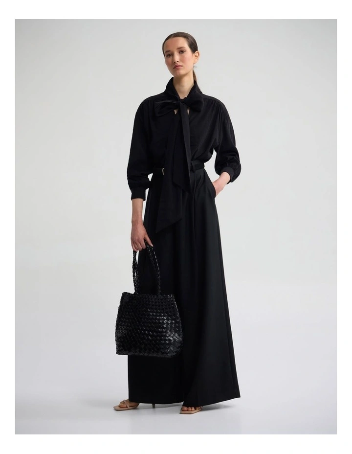 Jenna Rayon Blend Scarf Neck Top in Black image 1