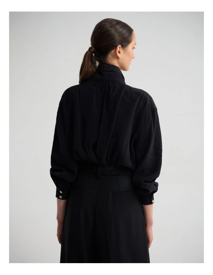 Jenna Rayon Blend Scarf Neck Top in Black image 2