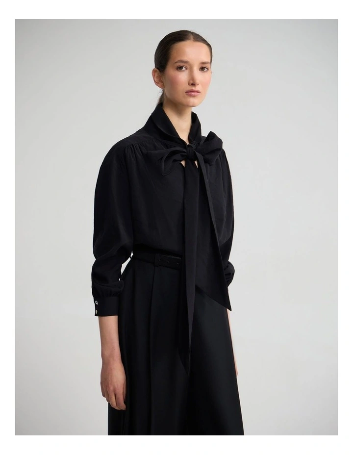 Jenna Rayon Blend Scarf Neck Top in Black image 3